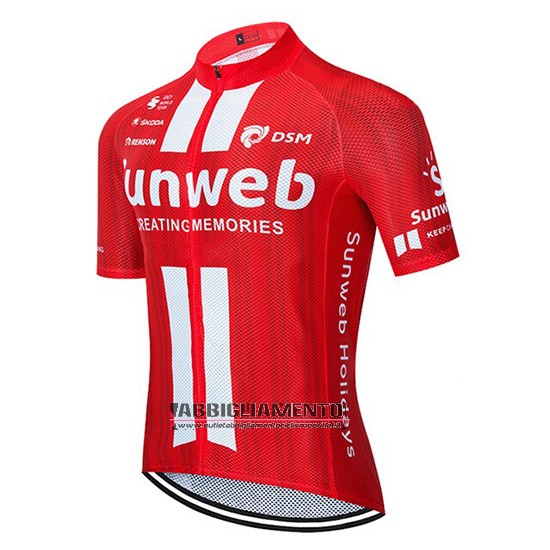 Abbigliamento Sunweb 2020 Manica Corta e Pantaloncino Con Bretelle Rosso Bianco - Clicca l'immagine per chiudere